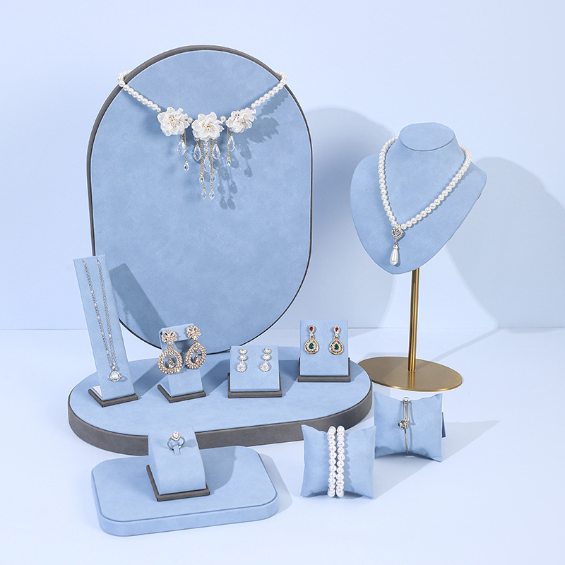Photography Lighting For Jewelry - Light Blue Microfiber Jewelry Display Set,